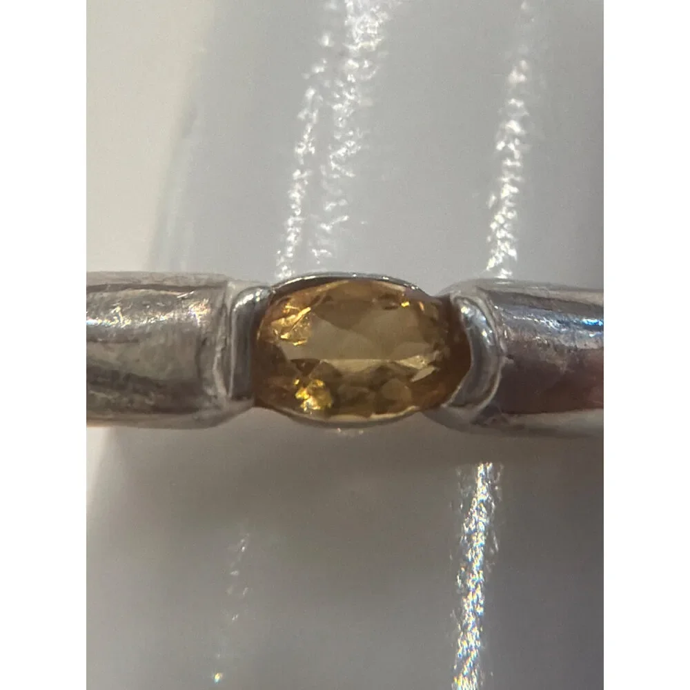 Sterling Silver Citrine Ring Yellow Gemstone Band Size 6.5
